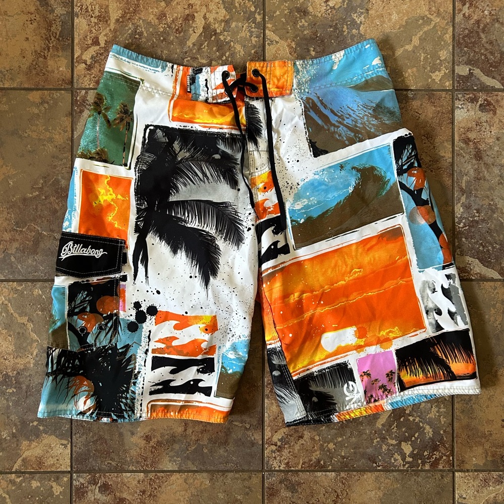 VTG Billabong Men's size 36 Tropical Swim board Shorts - Orange, Blue, Black
